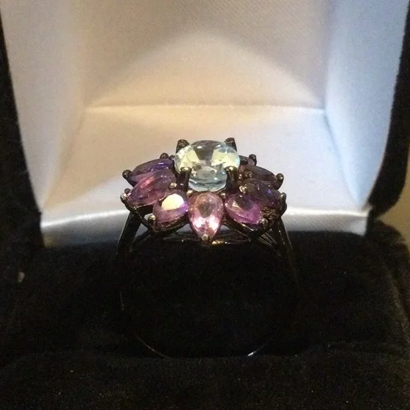 Splendid Genuine Blue Topaz & Amethyst Ring